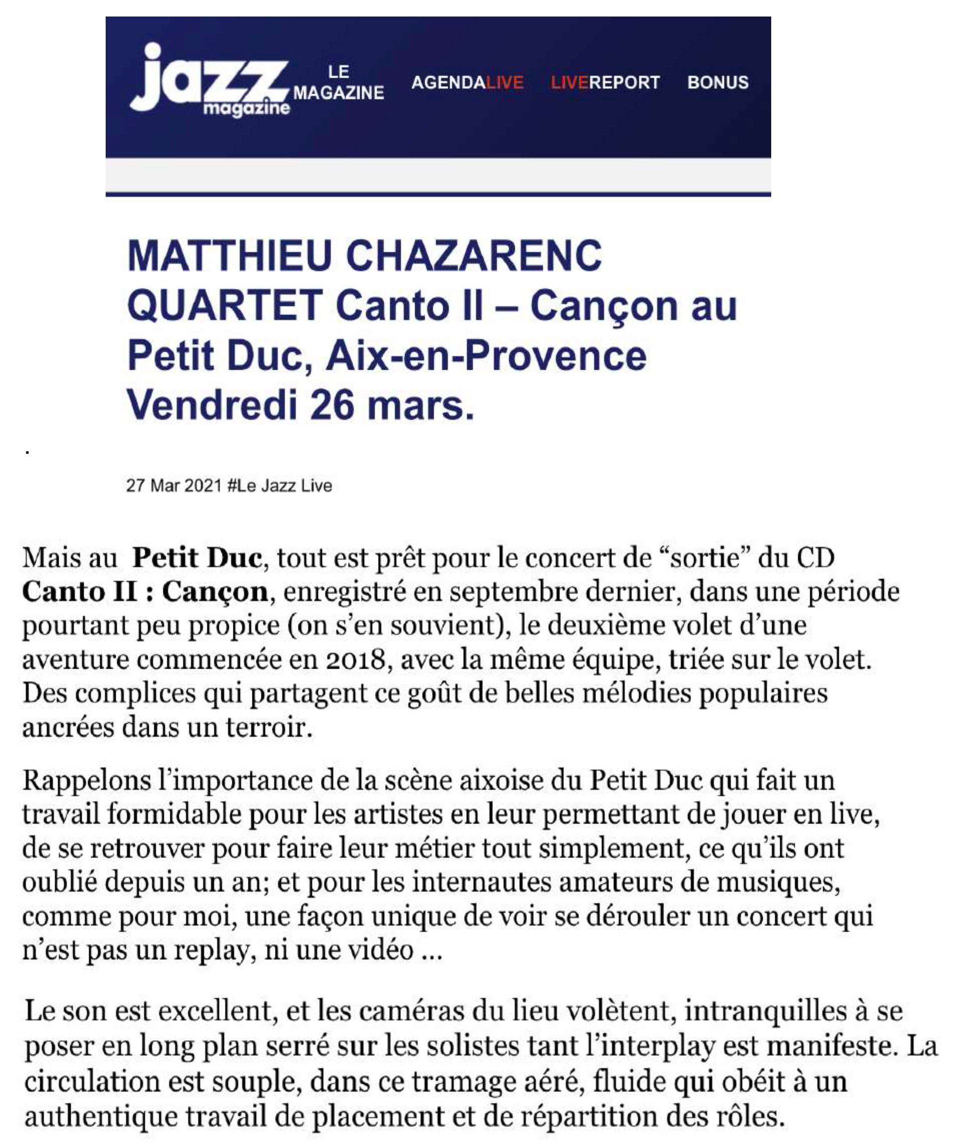 Jazzmag - Mathieu Chazaren