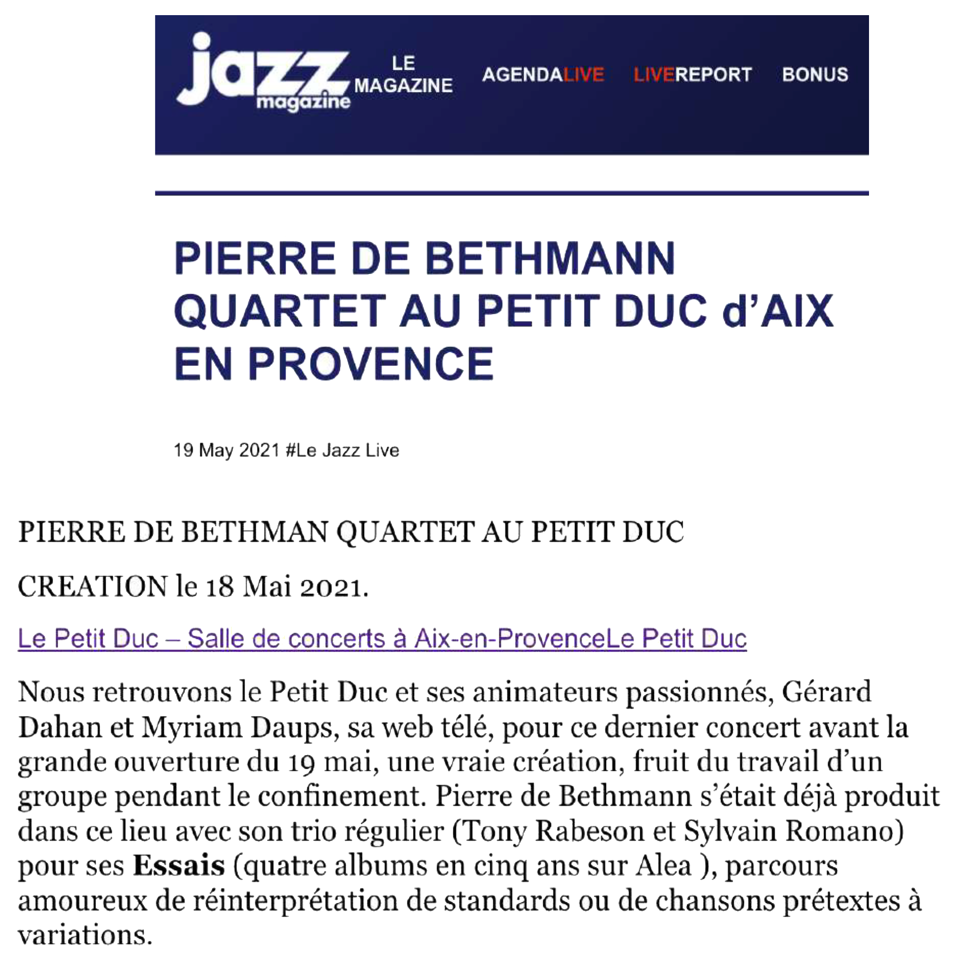 Jazzmag - Pierre de Bethmann